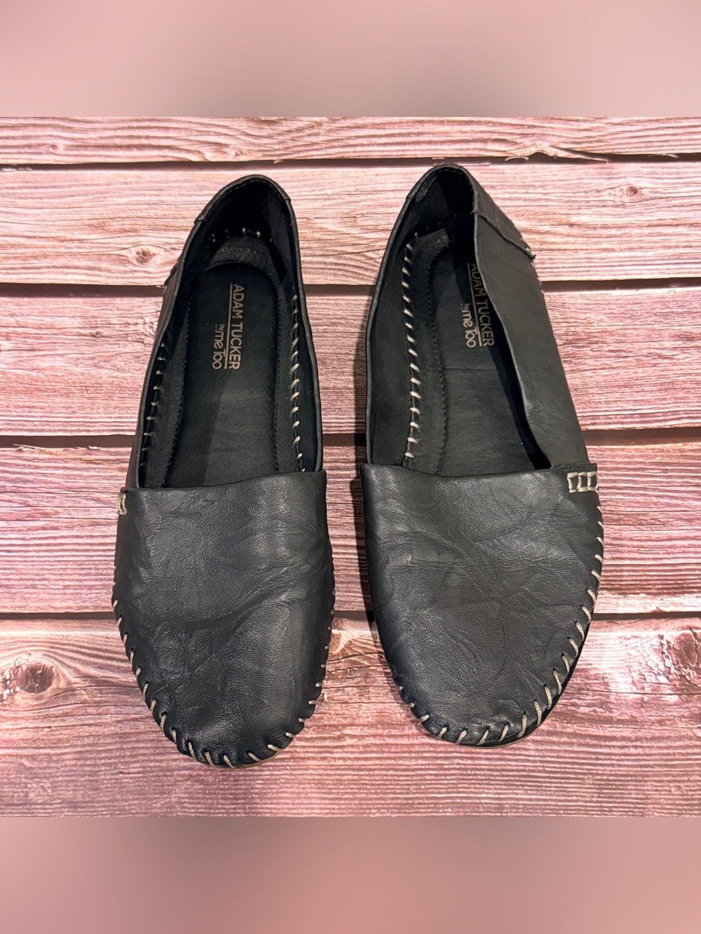 Adam Tucker By Me Too Women’s Solo Black Leather Moccasin Flats Size 9.5 M